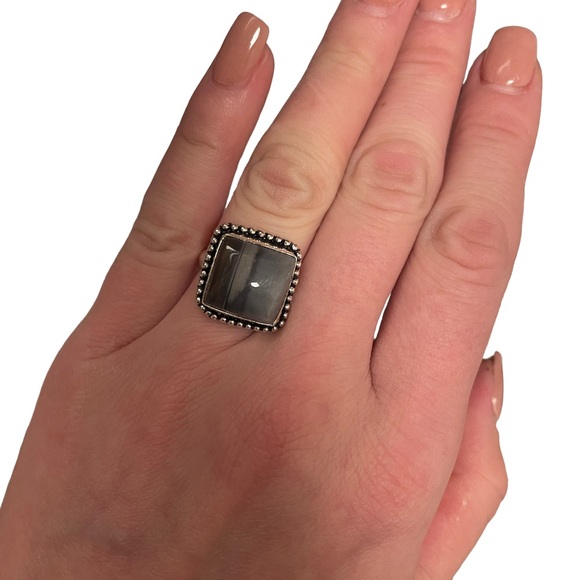 Jewelry - Gray striped agate gemstone striped agate silver ring size 7